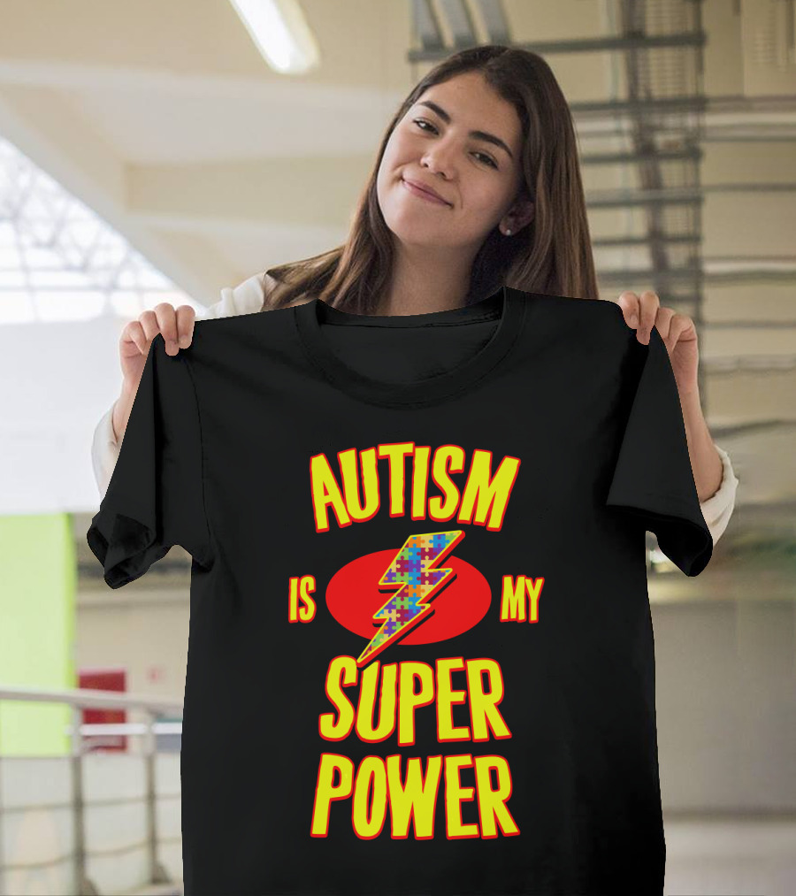 AUTISM IS MY SUPER POWER Puzzle Lightning Bolt Empowerment T-Shirt