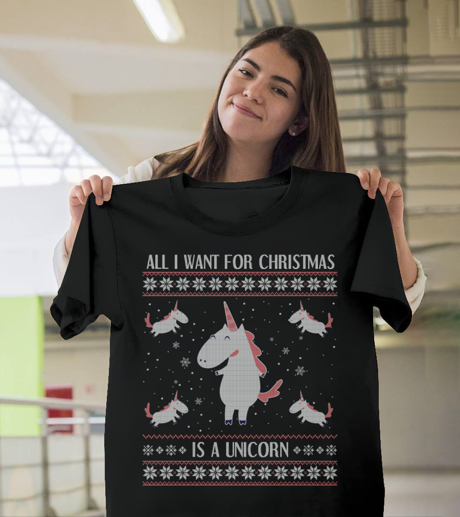 All I Want For Christmas Is A Unicorn Snowflakes Festive T-Shirt