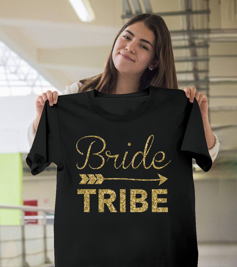 Bride Tribe Arrow Gold Glitter Text T-Shirt