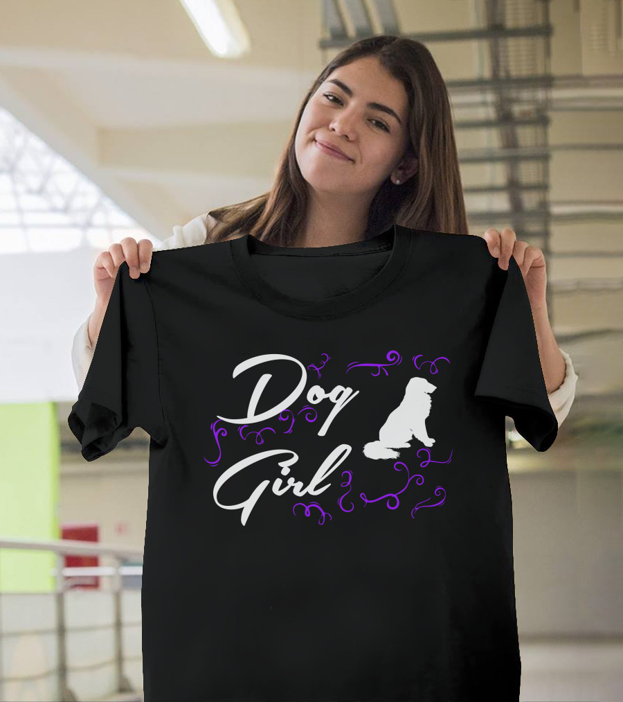 Dog Girl Dog Riding Lovers Silhouette with Purple Swirls T-Shirt