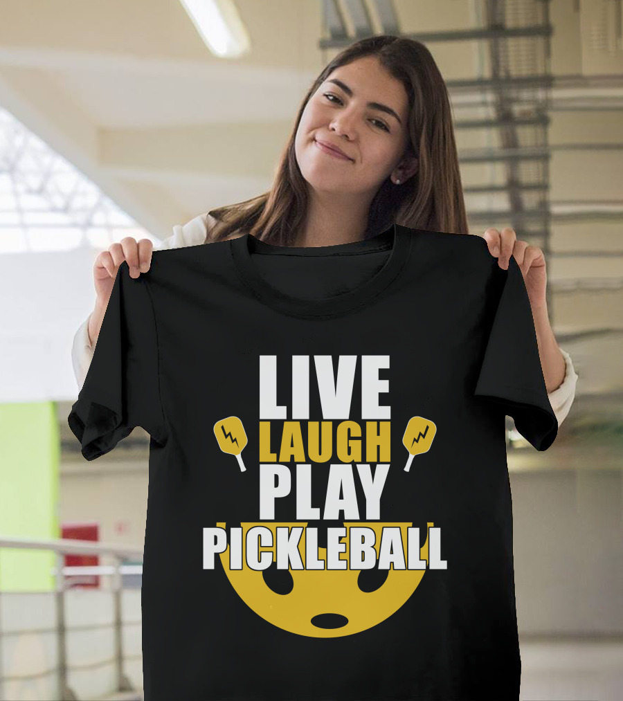 Live Laugh Play Pickleball Smiley Paddle Fun T-Shirt