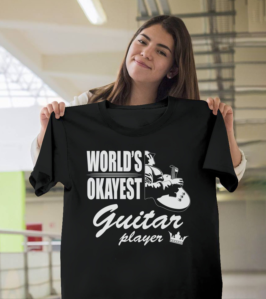WORLD'S OKAYEST GUITAR PLAYER Musician Graphic with Crown T-Shirt