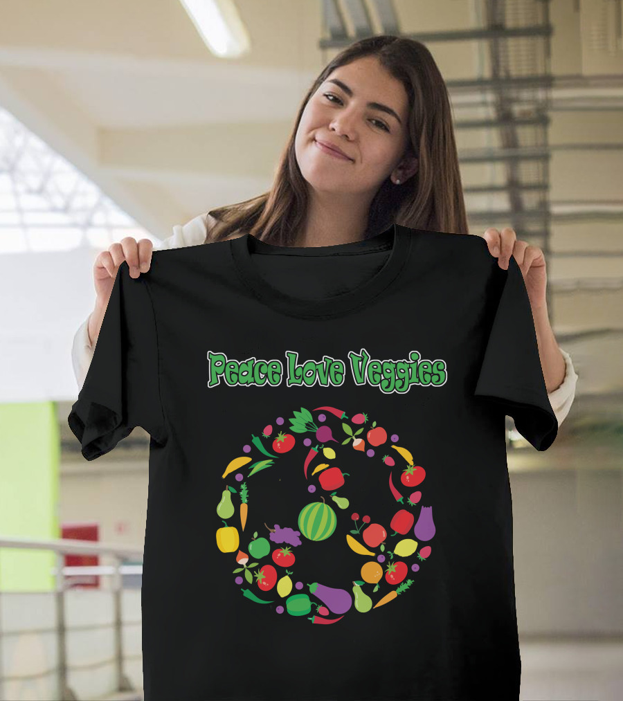 Peace Love Veggies Kawaii Vegetable Veggie Peace Sign Vegan T-Shirt
