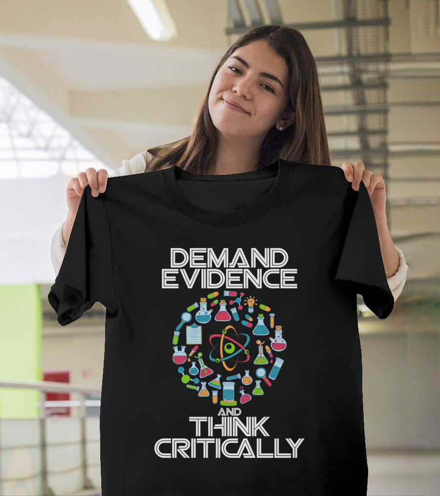Demand Evidence and Think Critically Science Geek Chemistry Icons T-Shirt