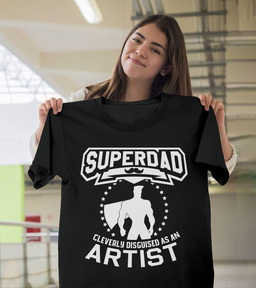 Super Dad Cleverly Disguised as Artist Hero Silhouette with Mustache and Stars T-Shirt