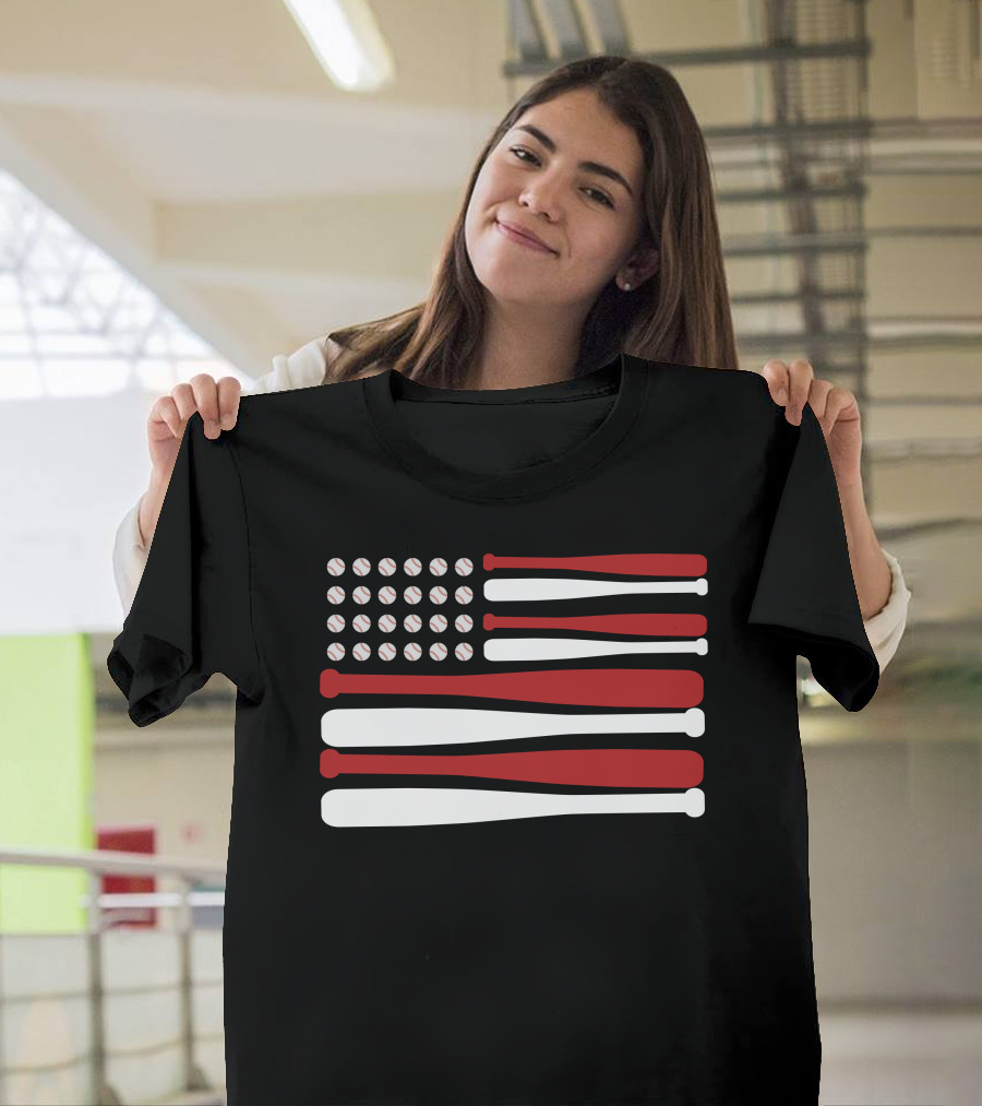 Baseball Flag 4th July USA Patriotic T-Shirt