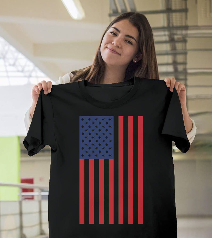 American Flag Stars Stripes Solid Back USA T-Shirt