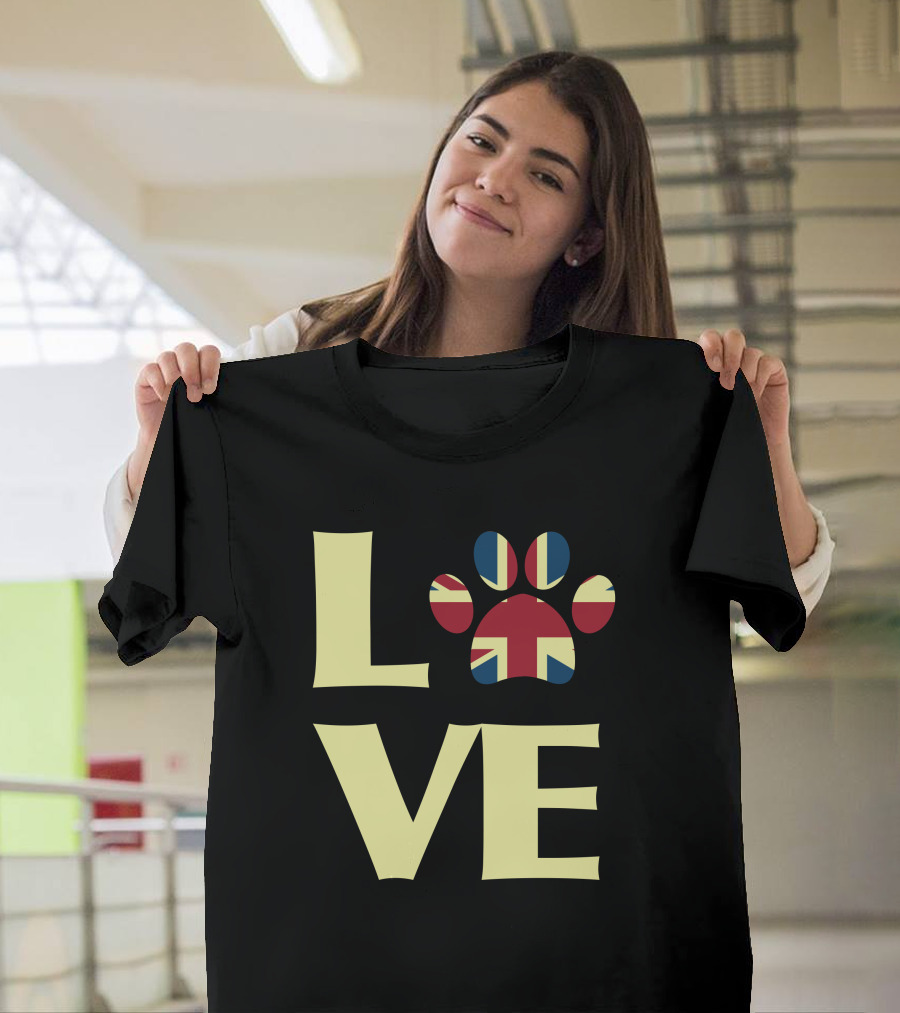 Patriotic UK Flag Dog Paw Love T-Shirt