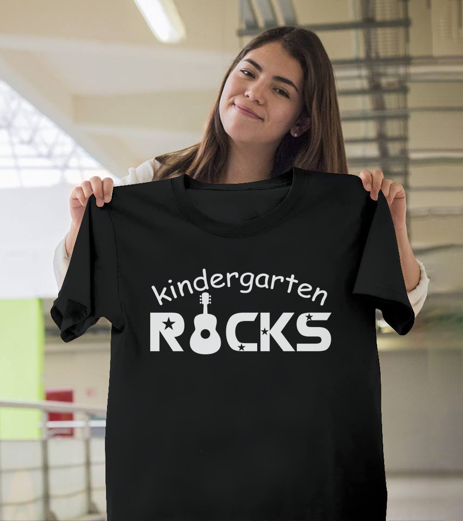 Kindergarten Rocks Teacher Guitar Stars T-Shirt