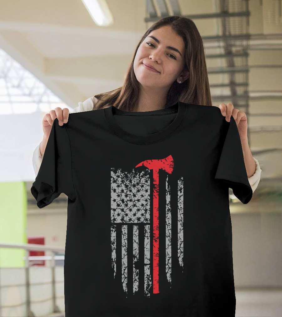 Firefighters Axe American Flag T-Shirt