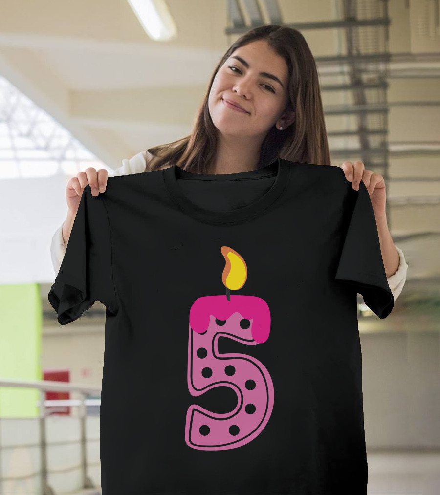 I'm 5 Five Years Old Birthday Candle Polka Dots T-Shirt
